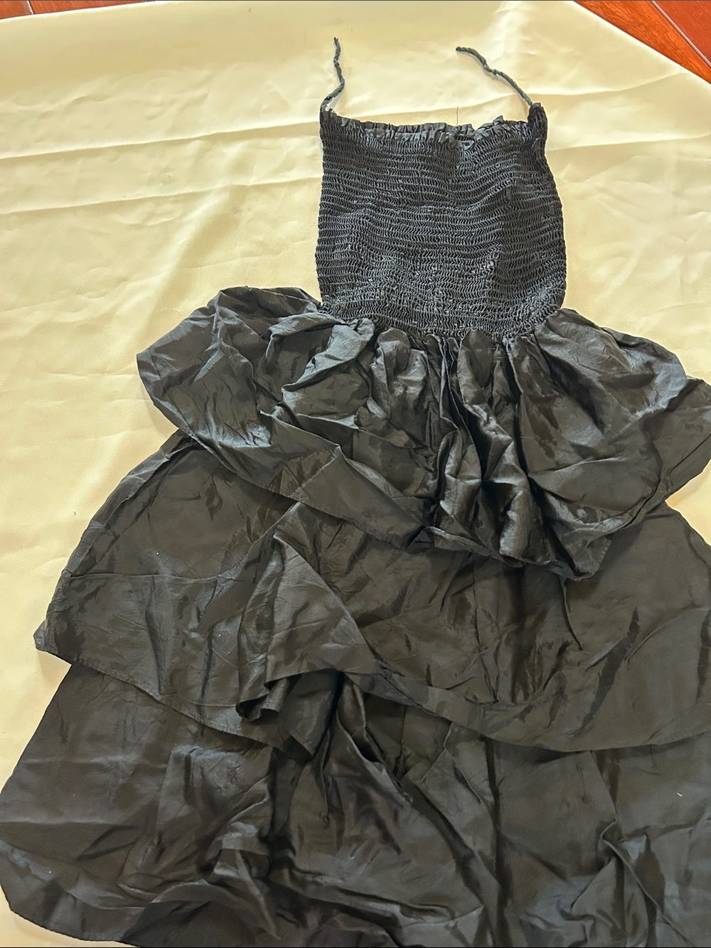 Black Ruffled Strapless Tiered Dress